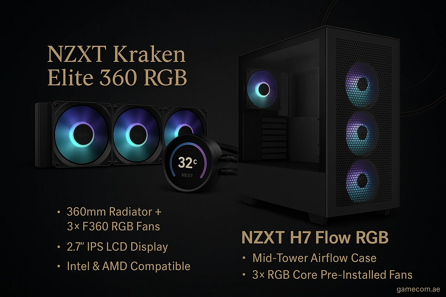 The Perfect Duo: NZXT Kraken Elite 360 RGB & H7 Flow RGB Case — Now at GameCom.ae